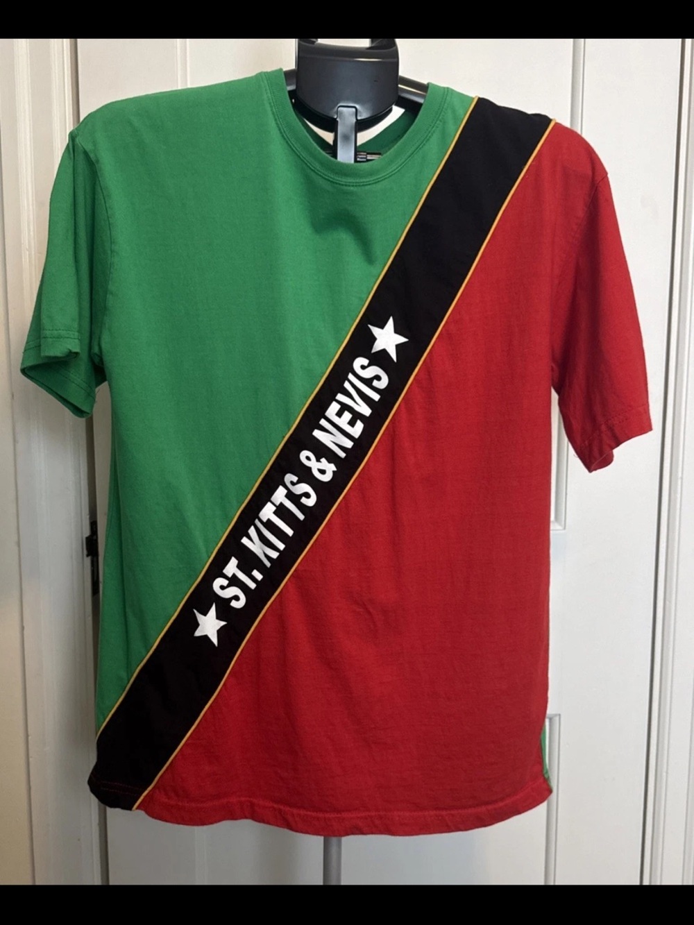 St. Kitts & Nevis Two-Tone Green and Red Men's Crew Tee